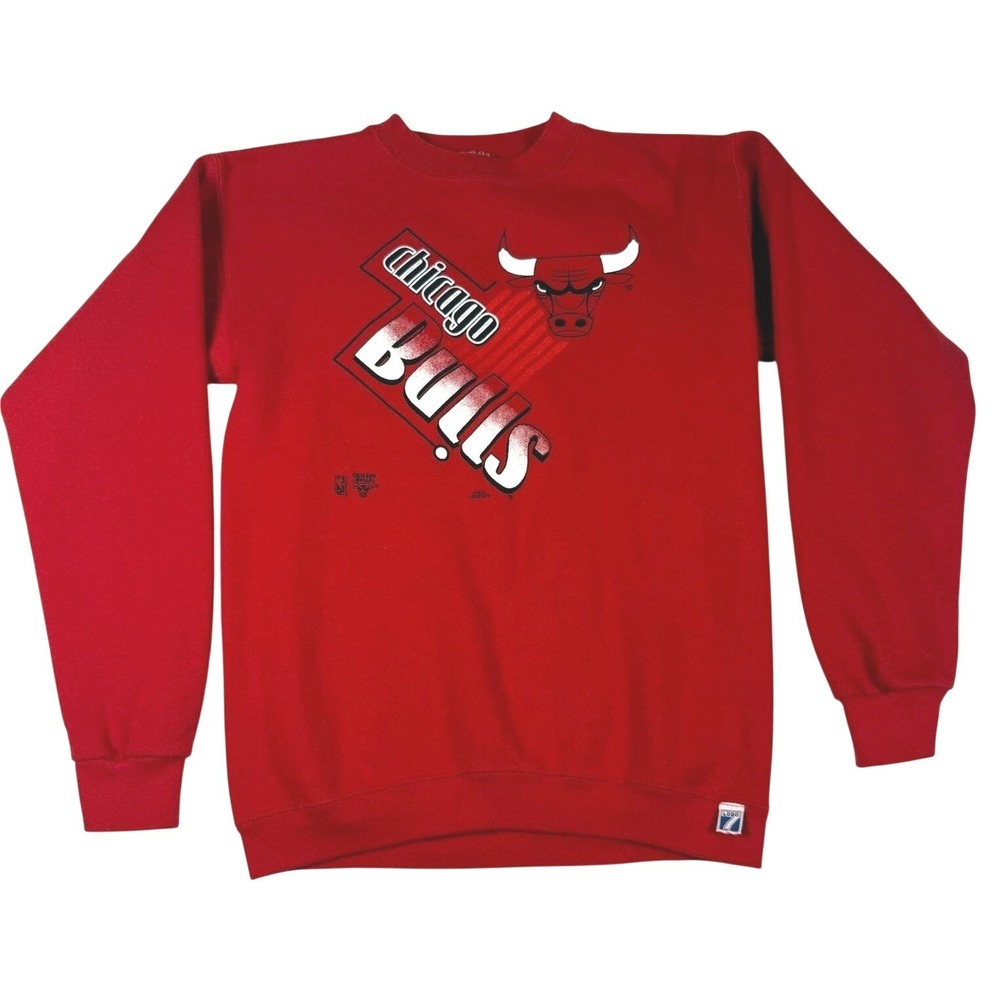 Vintage Logo 7 Chicago Bulls Red‎ Heavyweight Sweatshirt Kids L 14-16